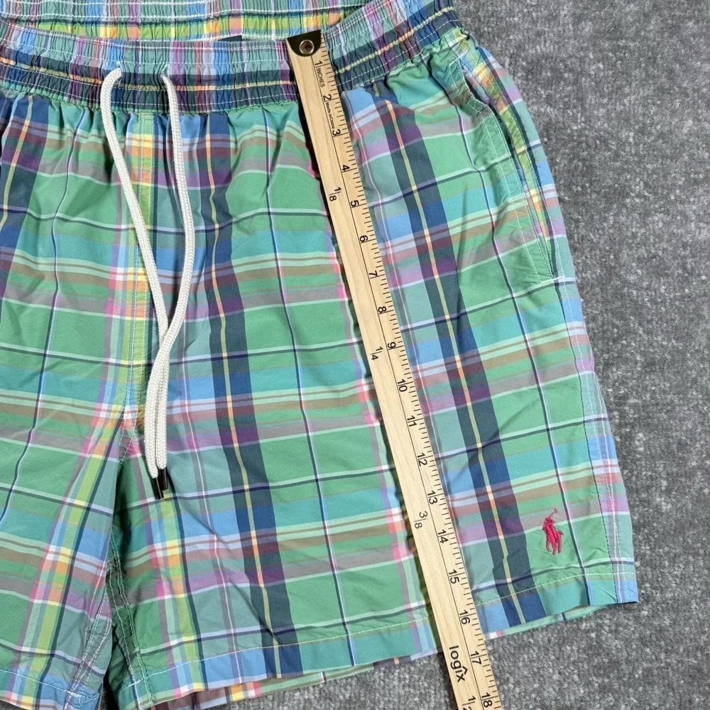 Polo Ralph‎ Lauren Swim Trunks Men's XL Green Plaid Mesh Lined Drawstring